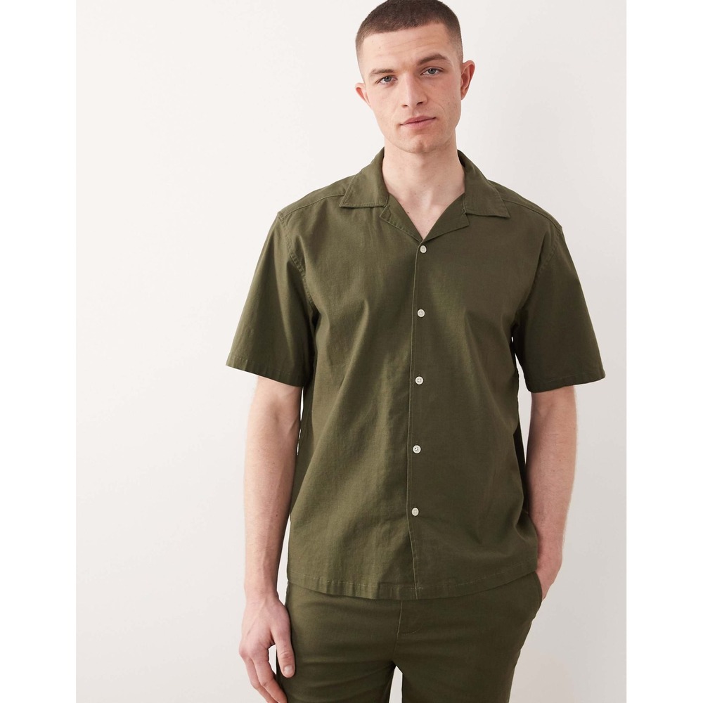Only & Sons Mens 2XL Olive Green Short Sleeve Camp‎ Collar Button Down Shirt NWT
